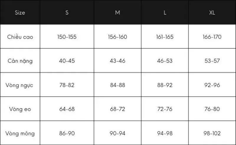 Bảng size quần áo nữ tổng hợp cập nhật 2022