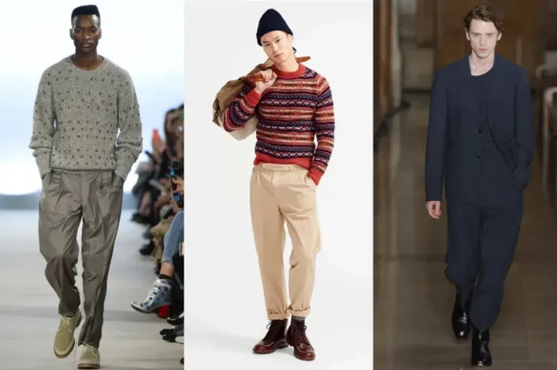 Kết hợp áo sweater và quần chinos ống rộng