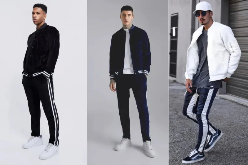 Kết hợp quần Track Pants cùng áo khoác da