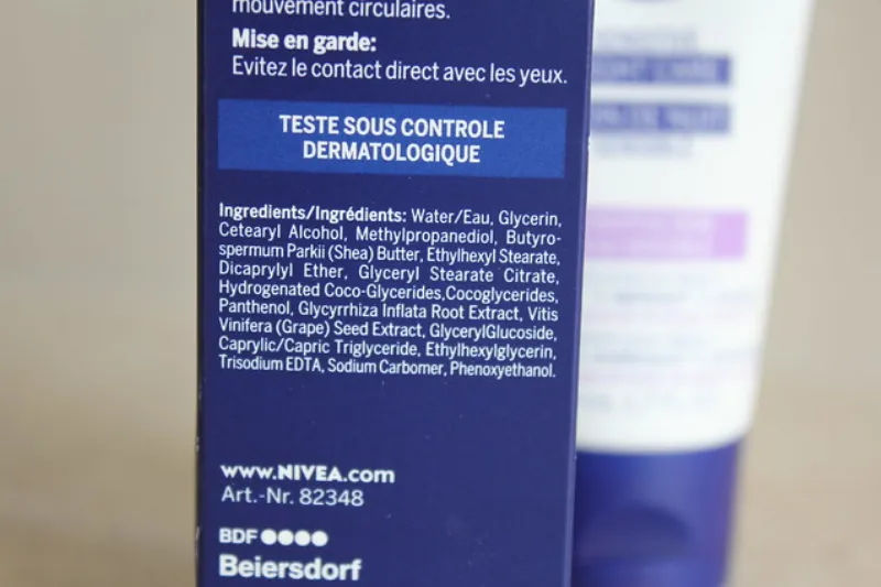 Nivea Sensitive night cream ingredients