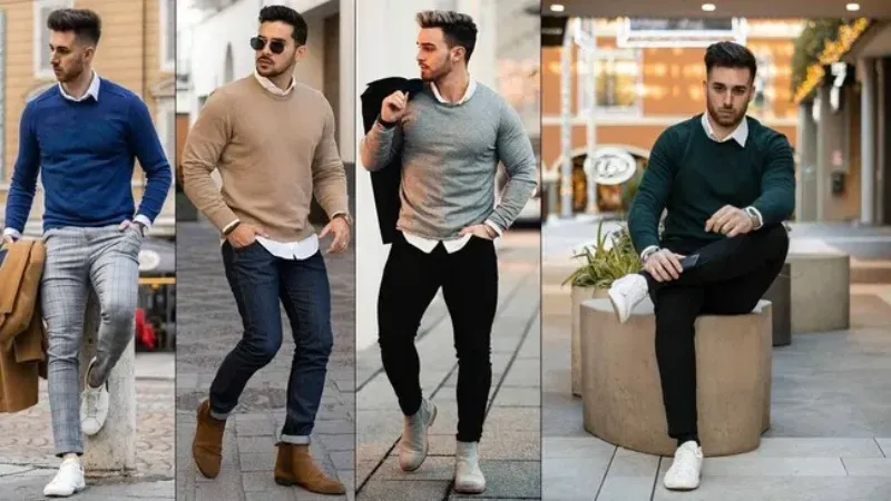 Sở hữu vẻ ngoài lịch lãm khi kết hợp áo sweater và áo sơ mi