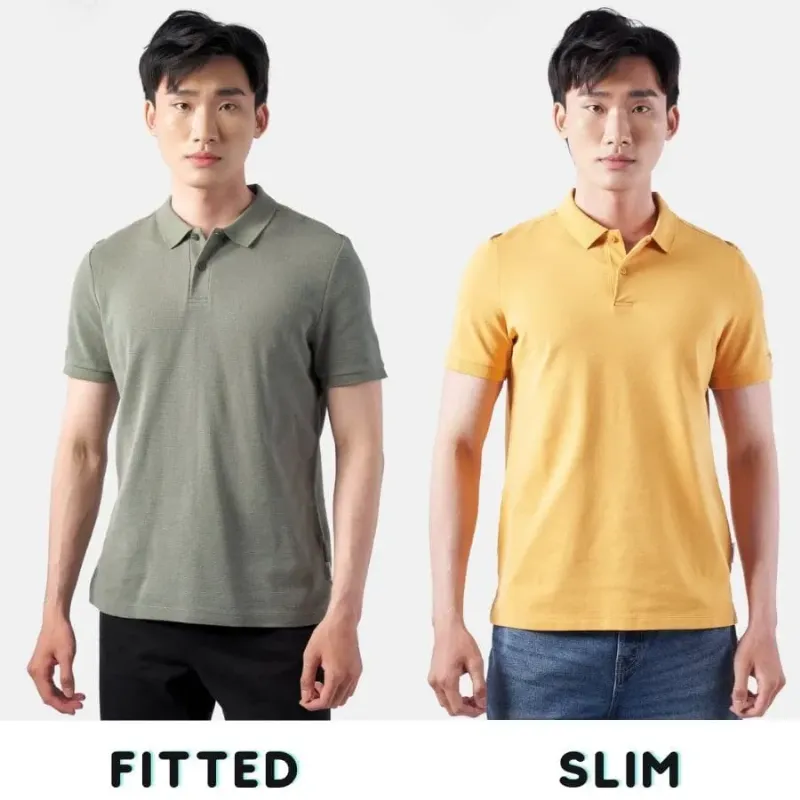 Hình ảnh so sánh áo polo form fitted và form slim fit